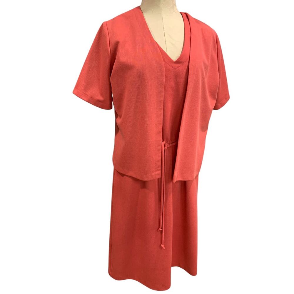 Size 18 Sears Vintage 1960s Dress and Jacket Coral V-Neck